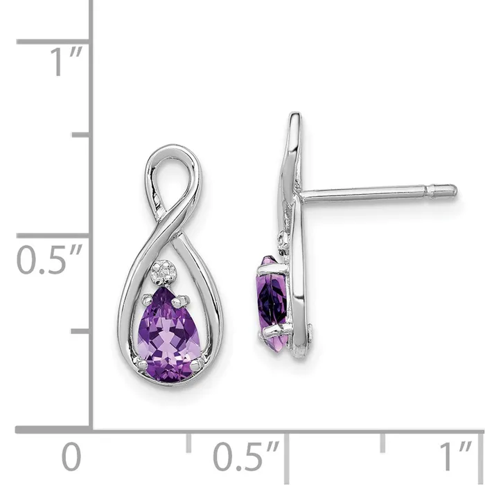 Sterling Silver Rhodium Plated Diamond and Amethyst Post Earrings Goldia Earrings