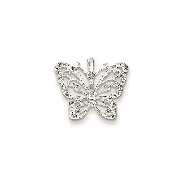 Sterling Silver Rhodium Plated Diamond Butterfly Pendant Goldia Necklaces
