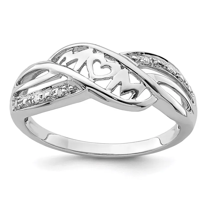Sterling Silver Rhodium Plated Diamond Heart MOM Ring Goldia Rings