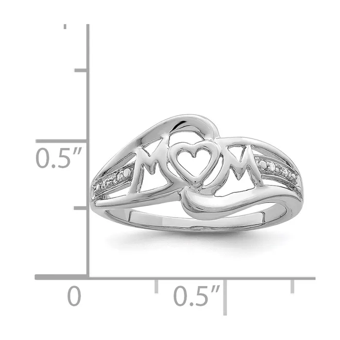 Sterling Silver Rhodium Plated Diamond Heart MOM Ring Goldia Rings