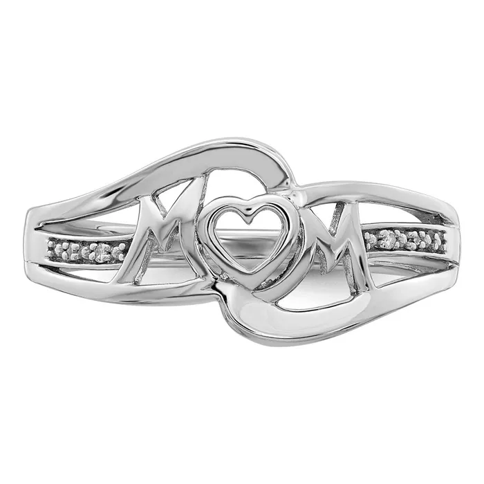 Sterling Silver Rhodium Plated Diamond Heart MOM Ring Goldia Rings