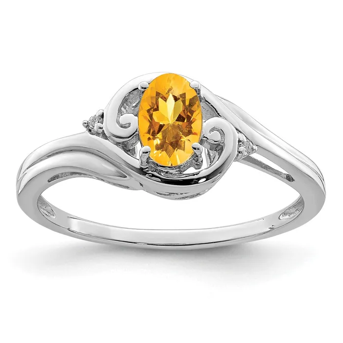 Sterling Silver Rhodium Plated Diamond u0026 Citrine Ring Goldia Rings