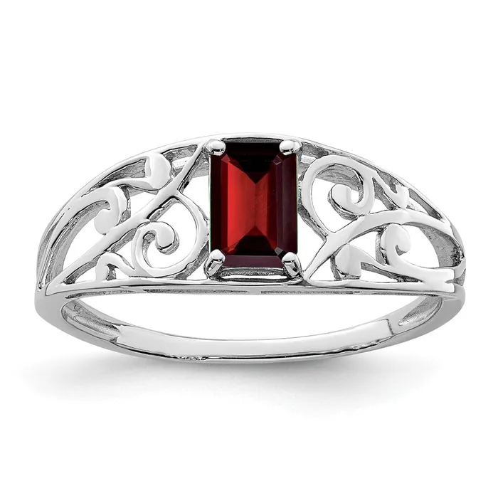 Sterling Silver Rhodium Plated Garnet Ring Goldia Rings