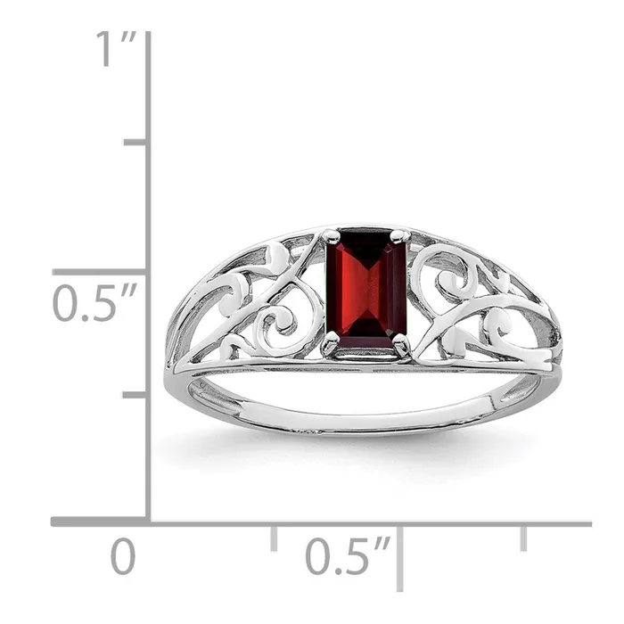 Sterling Silver Rhodium Plated Garnet Ring Goldia Rings