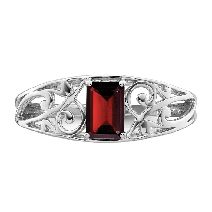 Sterling Silver Rhodium Plated Garnet Ring Goldia Rings