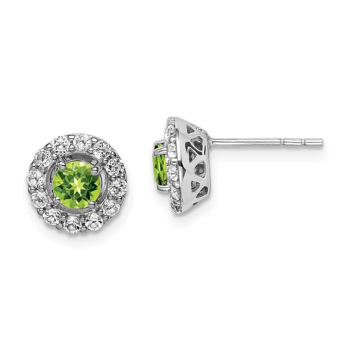 Sterling Silver Rhodium Plated White Topaz and Peridot Round Earrings Goldia Earrings Sterling Silver Rhodium Plated White Topaz and Peridot Round Earrings Goldia Earrings
