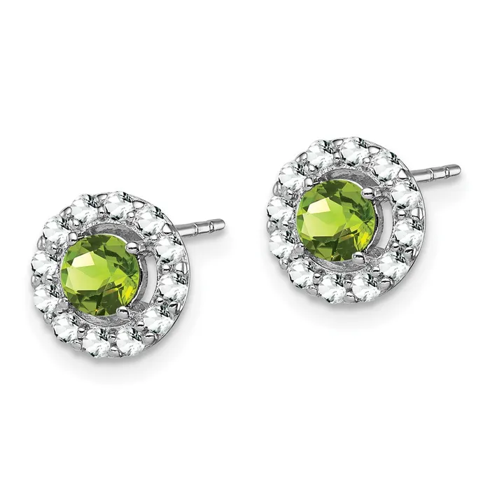 Sterling Silver Rhodium Plated White Topaz and Peridot Round Earrings Goldia Earrings