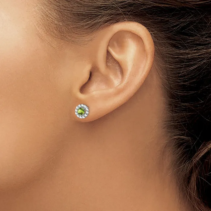 Sterling Silver Rhodium Plated White Topaz and Peridot Round Earrings Goldia Earrings