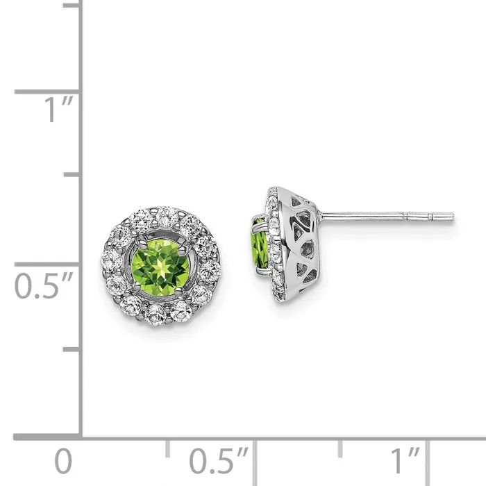 Sterling Silver Rhodium Plated White Topaz and Peridot Round Earrings Goldia Earrings