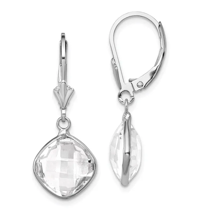 Sterling Silver Rhodiumplated White Topaz Dangle Lever Back Earrings Goldia Earrings