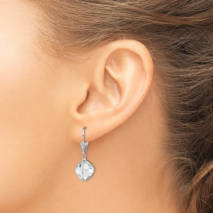 Sterling Silver Rhodiumplated White Topaz Dangle Lever Back Earrings Goldia Earrings