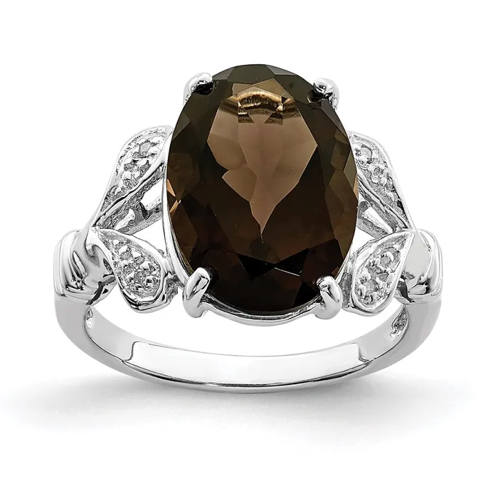 Sterling Silver Rhodium Smoky Quartz u0026 Diamond Ring Goldia Rings