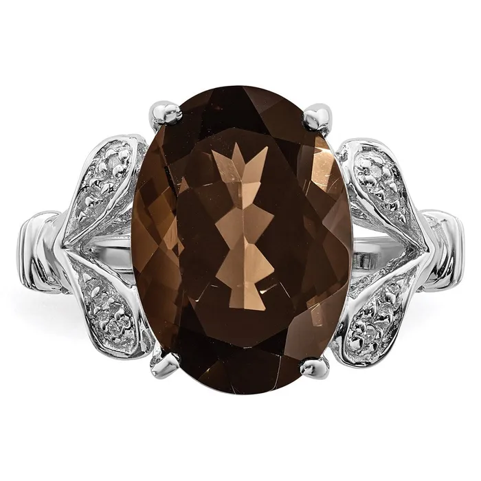 Sterling Silver Rhodium Smoky Quartz u0026 Diamond Ring Goldia Rings