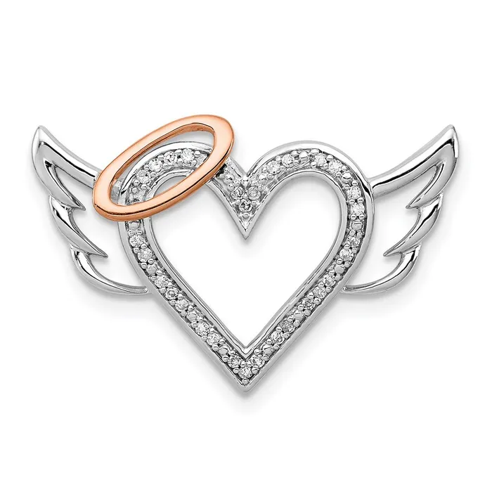 Sterling Silver Rhodium W10K Rose Gold Dia HeartWings Slide Pendant Goldia Necklaces Sterling Silver Rhodium W10K Rose Gold Dia HeartWings Slide Pendant Goldia Necklaces