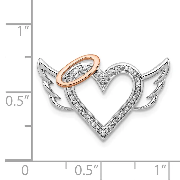 Sterling Silver Rhodium W10K Rose Gold Dia HeartWings Slide Pendant Goldia Necklaces