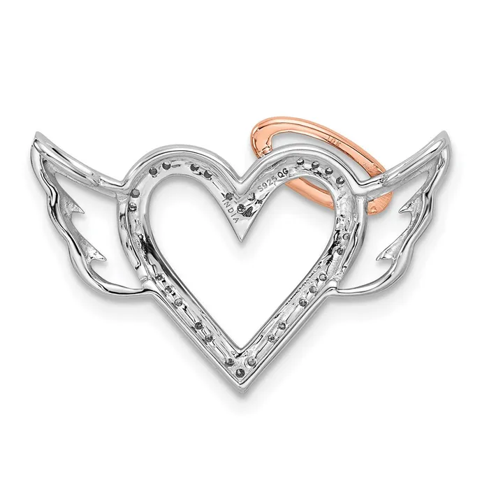 Sterling Silver Rhodium W10K Rose Gold Dia HeartWings Slide Pendant Goldia Necklaces