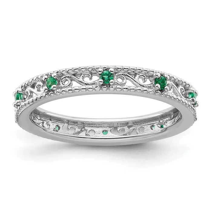 Sterling Silver Stackable Expressions Created Emerald Ring Goldia Rings