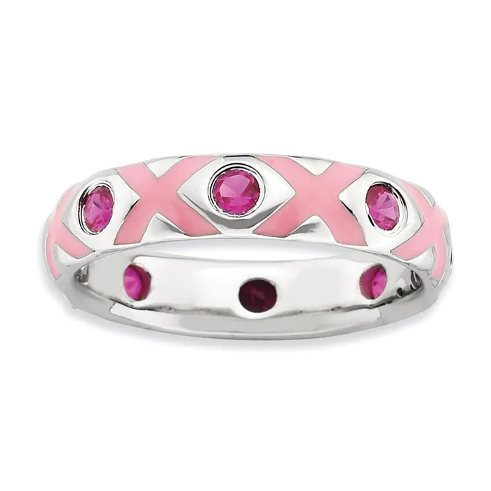 Sterling Silver Stackable Expressions Polished Created RubyEnameled Ring Goldia Rings Sterling Silver Stackable Expressions Polished Created RubyEnameled Ring Goldia Rings