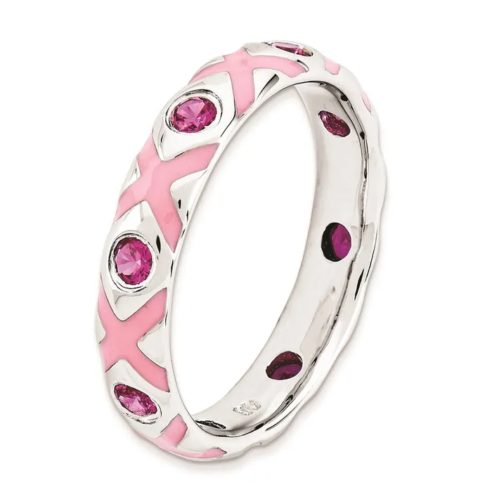 Sterling Silver Stackable Expressions Polished Created RubyEnameled Ring Goldia Rings