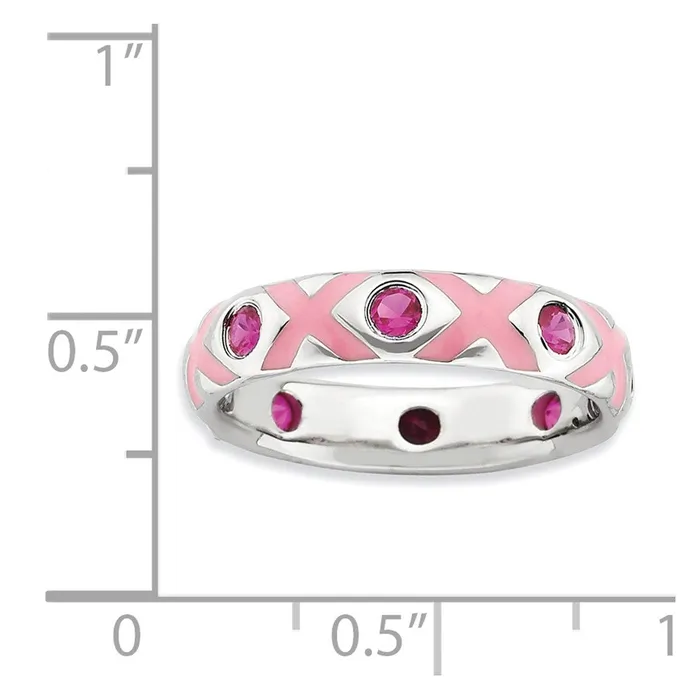Sterling Silver Stackable Expressions Polished Created RubyEnameled Ring Goldia Rings